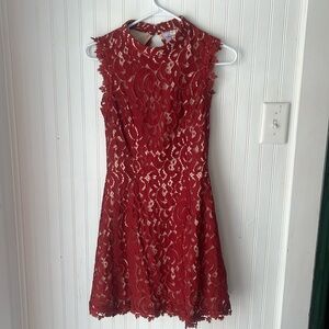 Red lace open back dress
